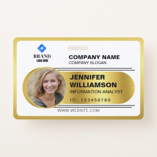 Gold Minimalist Business QR Employee Photo ID Badge