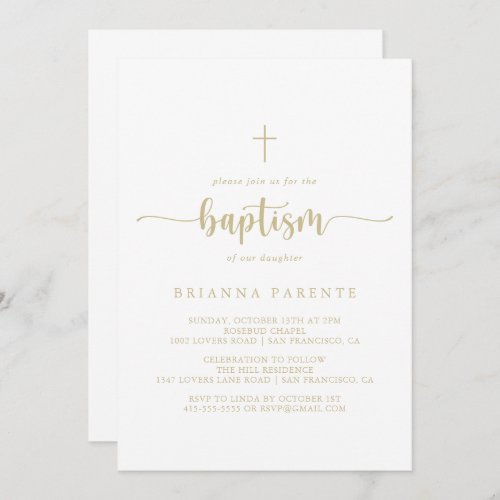 Gold Minimalist Calligraphy Baptism Invitation