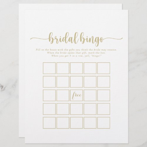 Gold Minimalist Calligraphy Bridal Bingo Game