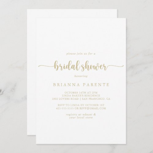 Gold Minimalist Calligraphy Bridal Shower  Invitation