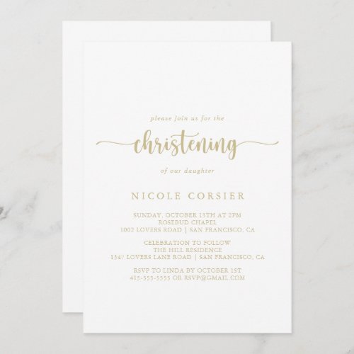 Gold Minimalist Calligraphy Christening Invitation