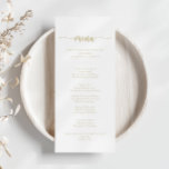 Gold Minimalist Calligraphy Dinner Menu<br><div class="desc">This gold minimalist calligraphy dinner menu card is perfect for a rustic wedding. The simple and elegant design features classic and fancy script typography in gold.
This menu can be used for a wedding reception,  rehearsal dinner,  bridal shower or any event.</div>