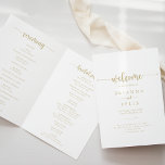 Gold Minimalist Calligraphy Folded Wedding Program<br><div class="desc">This gold minimalist calligraphy folded wedding program is perfect for a rustic wedding. The simple and elegant design features classic and fancy script typography in gold. Include a quote or short message,  order of service,  wedding party and thank you message.</div>