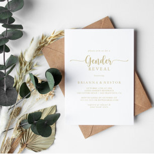 Gold Minimalist Calligraphy Gender Reveal Party Invitation