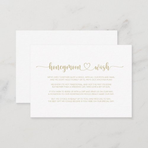 Gold Minimalist Calligraphy Honeymoon Wish   Enclosure Card