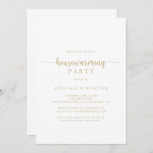 Gold Minimalist Calligraphy Housewarming Party  Invitation