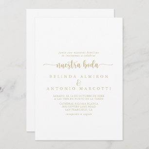 Gold Minimalist Calligraphy Nuestra Boda Wedding   Invitation