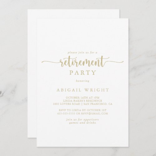 Gold Minimalist Calligraphy Retirement Party Invitation
