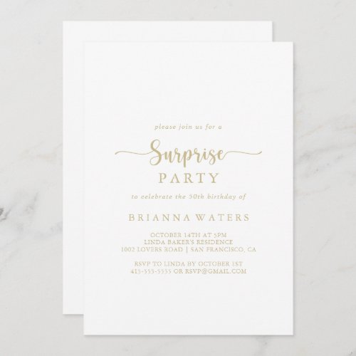 Gold Minimalist Calligraphy Surprise Party Invitation