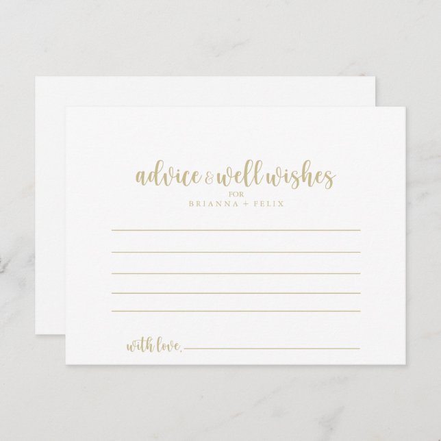 Gold Minimalist Calligraphy Wedding Advice Card (Front/Back)