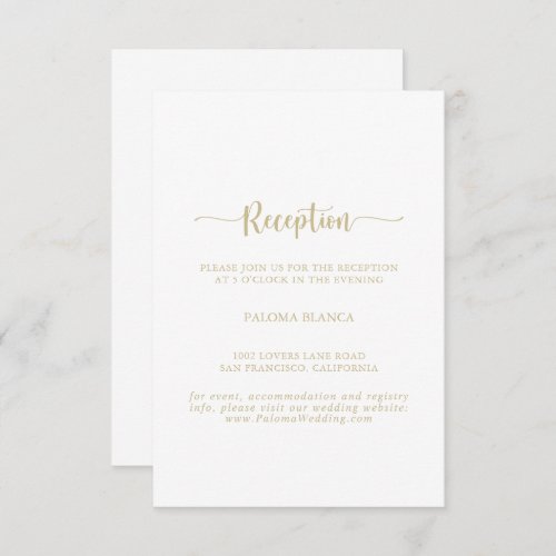 Gold Minimalist Calligraphy Wedding Reception  Enclosure Card