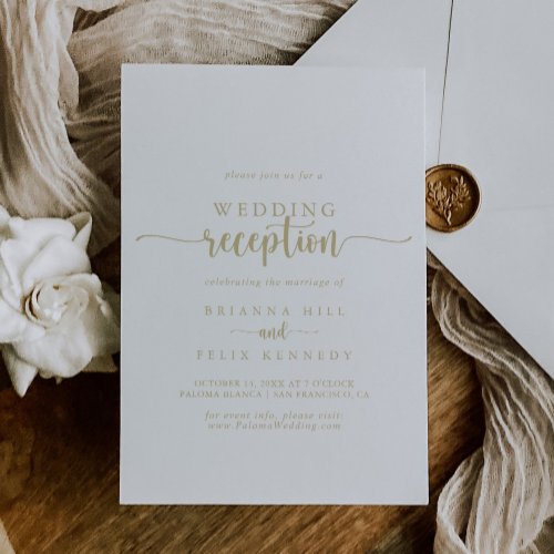 Gold Minimalist Calligraphy Wedding Reception  Invitation