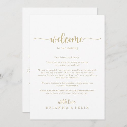 Gold Minimalist Calligraphy Wedding Welcome Letter