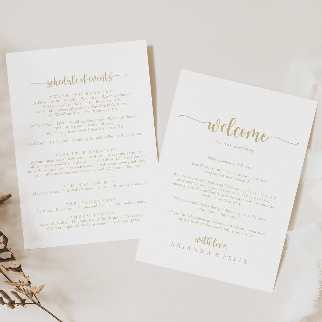 Gold Minimalist Calligraphy Wedding Welcome Letter (Creator Uploaded)
