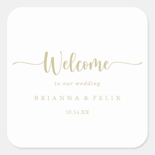 Gold Minimalist Calligraphy Wedding Welcome   Square Sticker