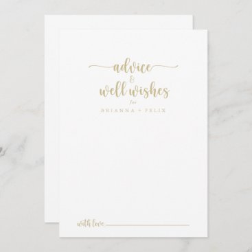 Gold Minimalist Calligraphy Wedding Well Wishes   Advice Card