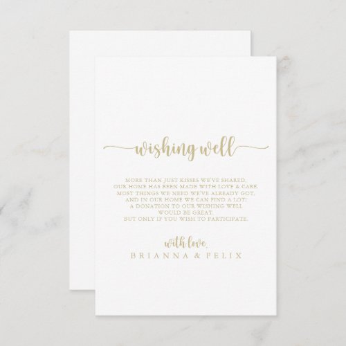 Gold Minimalist Calligraphy Wedding Wishing Well   Enclosure Card