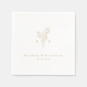 Gold Minimalist Cherry Blossom Monogram Wreath Napkins