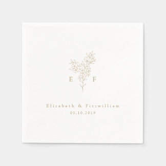 Gold Minimalist Cherry Blossom Monogram Wreath Napkins