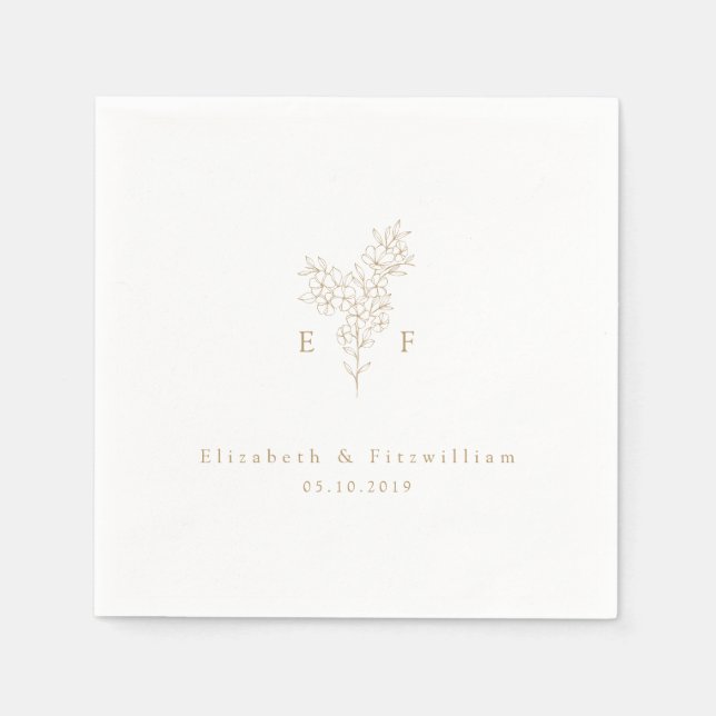 Gold Minimalist Cherry Blossom Monogram Wreath Napkins (Front)