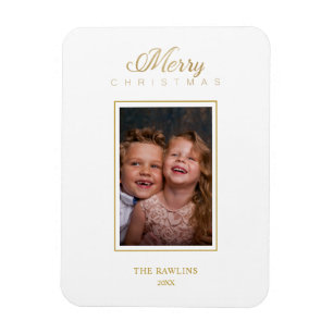 Gold Minimalist Chic Merry Christmas Photo Family Magnet