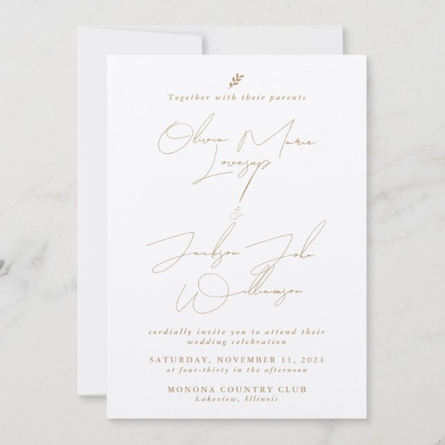 Gold Minimalist Chic Wedding Invitation (Front)