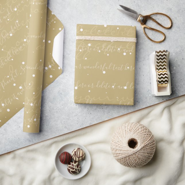 Gold Minimalist Custom Script Text Snowfall Wrapping Paper (Crafts)