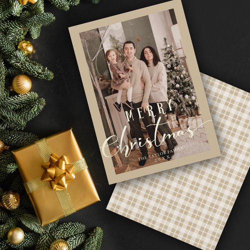 Gold Minimalist Cute Christmas Photo Family Holiday Card