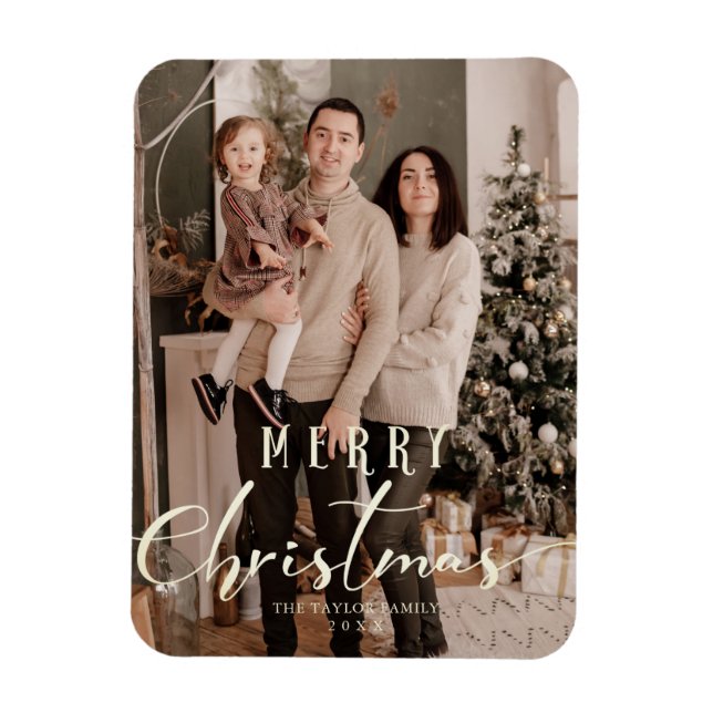 Gold Minimalist Cute Christmas Photo Family Magnet (Vertical)
