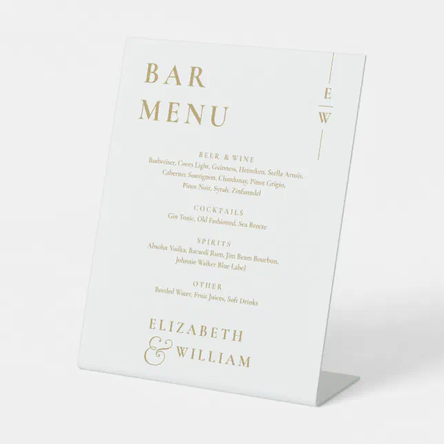 Gold Minimalist Elegant Monogram Bar Menu Pedestal Sign | Zazzle