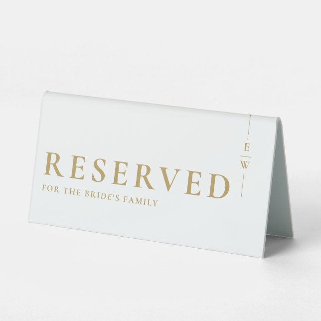Gold Minimalist Elegant Monogram Reserved Table Tent (Front)