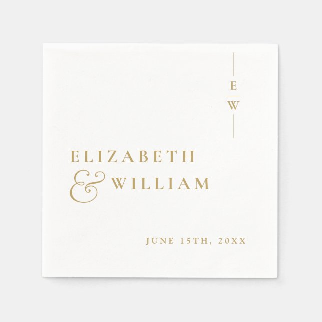 Gold Minimalist Elegant Monogram Wedding Napkins (Front)