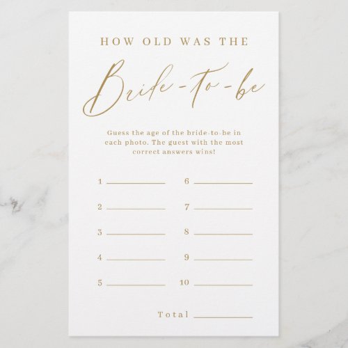 Gold minimalist how old was the bride game