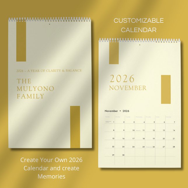 Gold Minimalist Modern 2026 Wall Calendar (Creator Uploaded)