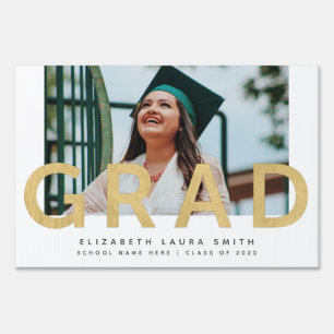 Gold Minimalist Modern Gold Photo Graduation Yard Sign