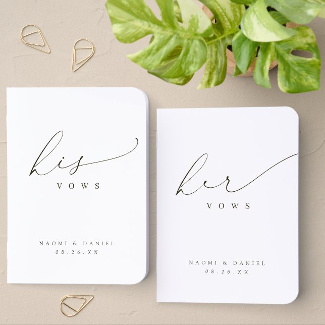 Gold Minimalist Modern Script Wedding Vows Book (Desk)