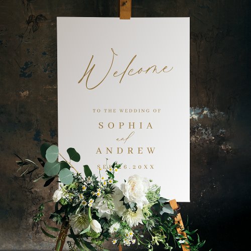 Gold minimalist modern script wedding welcome sign