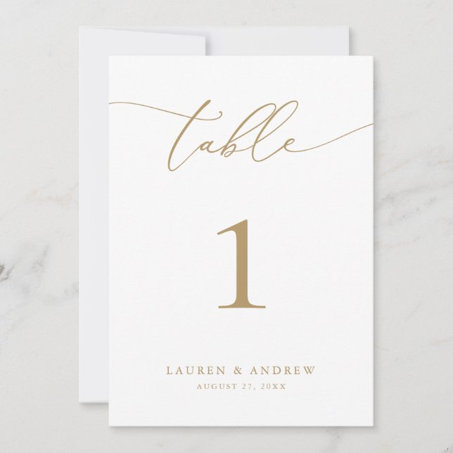 Gold Minimalist Modern Wedding Event Table Numbers (Front)