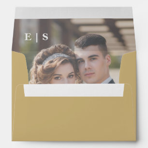 Gold Minimalist Monogram Couple Photo Wedding Envelope