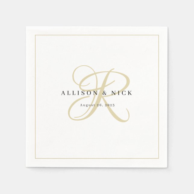 Gold Minimalist Monogram Wedding Napkins (Front)