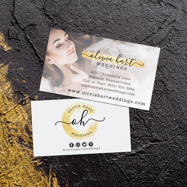 Gold Minimalist Paint Swash Custom Logo Photo Business Card (Creator Uploaded)