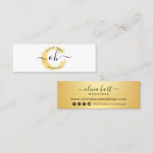 Gold Minimalist Paint Swash Custom Stylist Logo Mini Business Card (Front/Back)