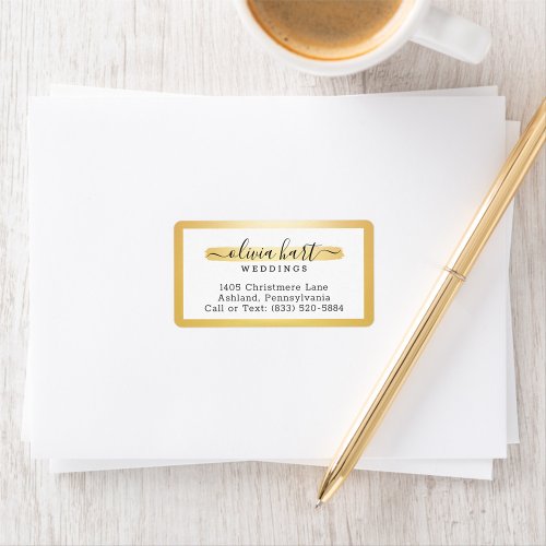 Gold Minimalist Paint Swash Logo Stylist Address Label