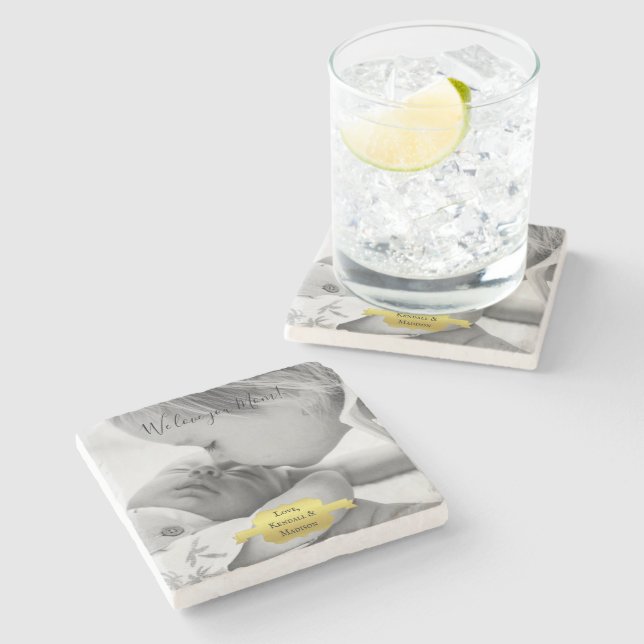 Gold Minimalist Photo Mother's Day Stone Coaster (Side)