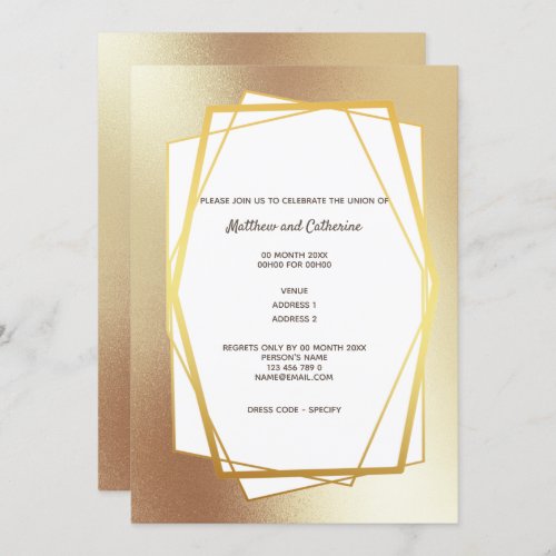 Gold minimalist plain geometric frame hexagonal invitation