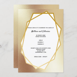 Gold minimalist plain geometric frame hexagonal invitation
