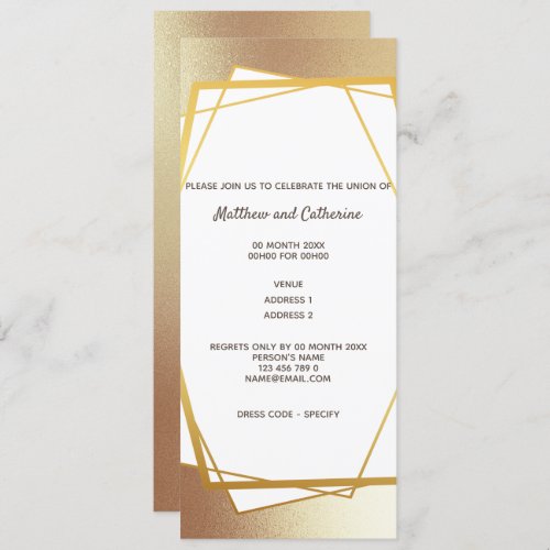 Gold minimalist plain geometric hexagon elegant invitation