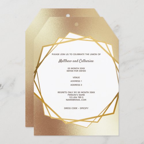 Gold minimalist plain geometric hexagon tag chic invitation