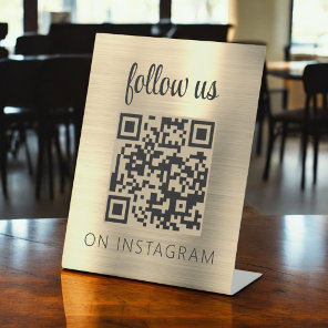 Gold Minimalist QR Code Follow Us on Instagram Pedestal Sign