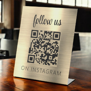 Gold Minimalist QR Code Follow Us on Instagram Pedestal Sign